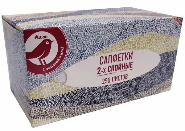 Салфетки косметические Ашан Красная птица в боксе, 250 шт