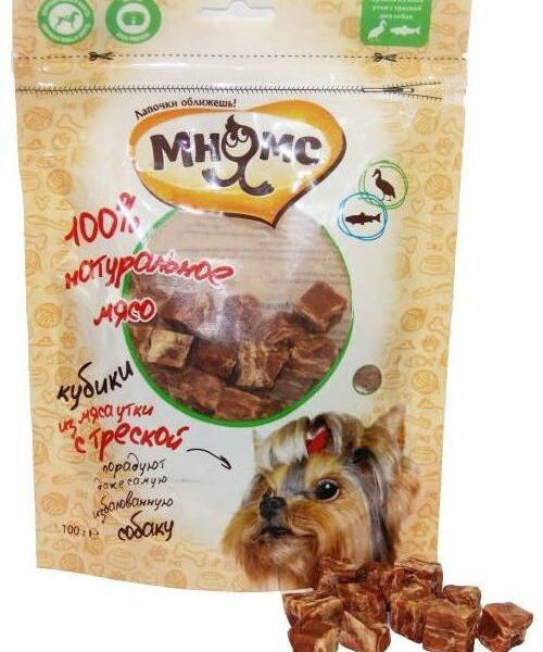 Мнямс лакомство для собак кубики из мяса утки c треской Утка и треска