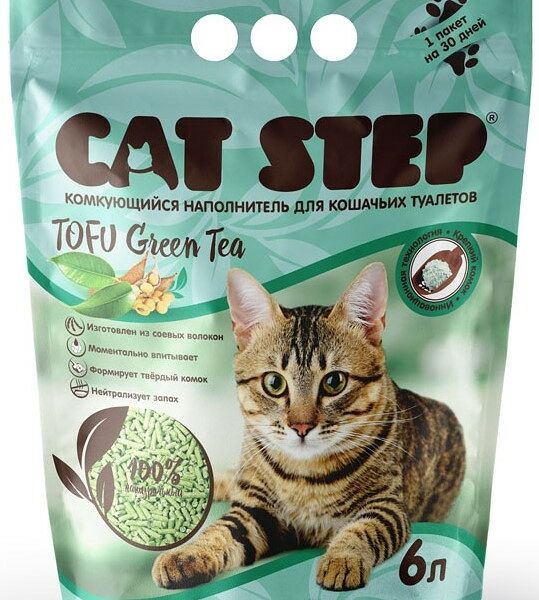 Cat Step Tofu Green Tea наполнитель растительный комкующийся 5,4 кг.