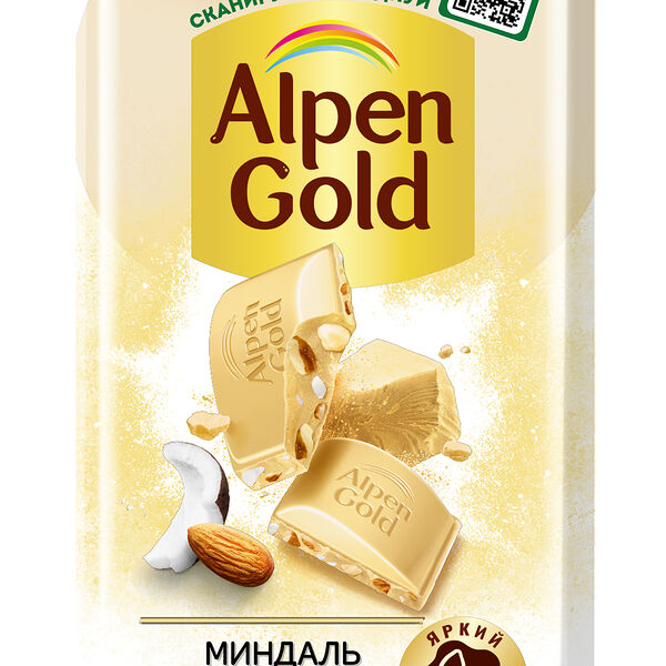 Шоколад белый Alpen Gold с миндалем и кокосовой стружкой, 80 г