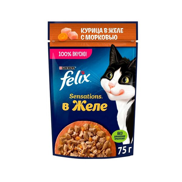 Феликс Сенсейшнс 75г Конс д/к кусочки в желе курица, морковь