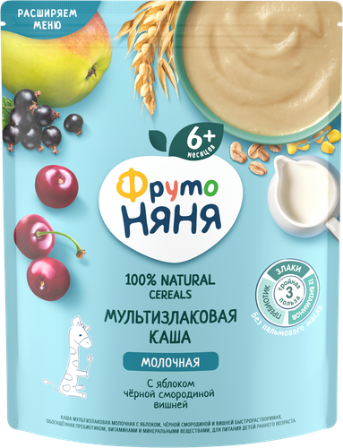 

Каша ФрутоНяня многозерновая молочная с вишней, черной смородиной и яблоком с 6 месяцев 200 г