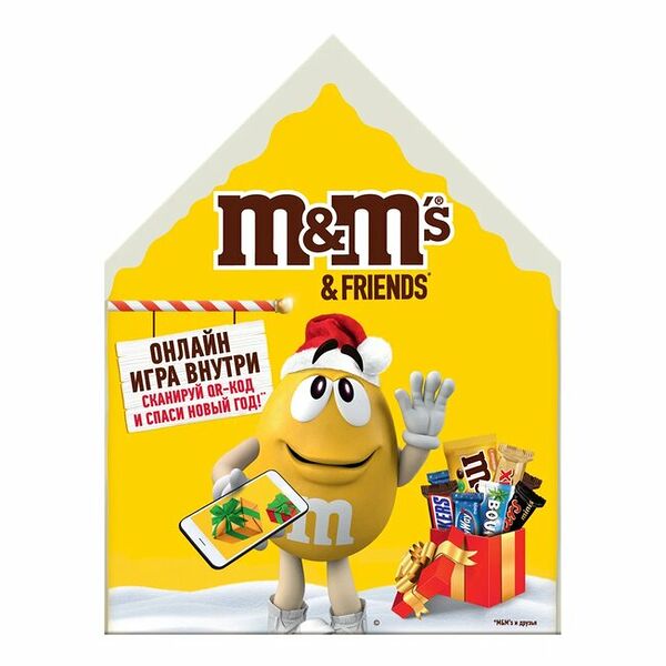 Сладкий подарок M&M's & Friends Пряничный домик на Новый Год, набор конфет M&M's, Snickers, Twix, Bounty, Milky Way, Mars с онлайн-игрой внутри 215г