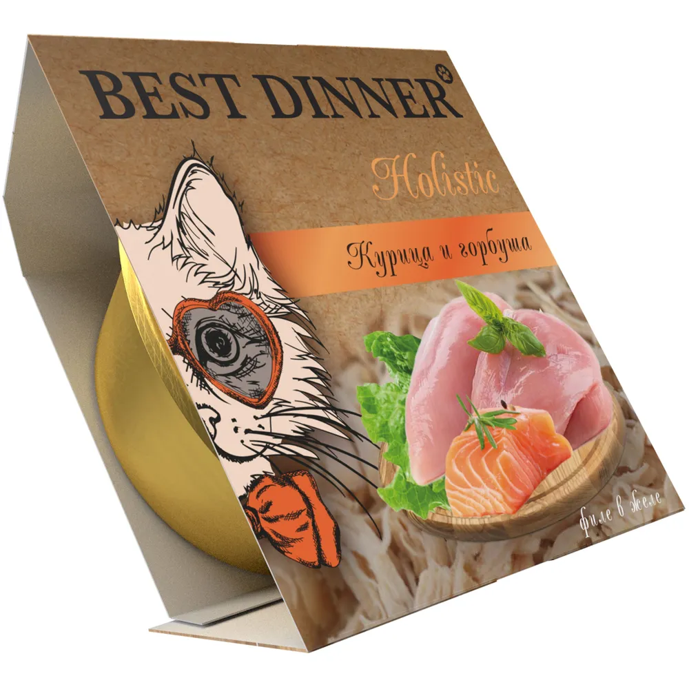 

Влажный корм Best Dinner Holistic для стерилизованных кошек, курица и горбуша в желе 75 г