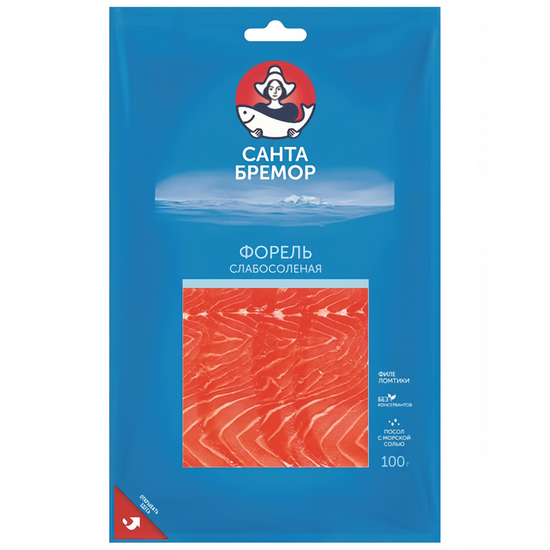 

Форель Санта Бремор слабосолёная филе-ломтики 100 г