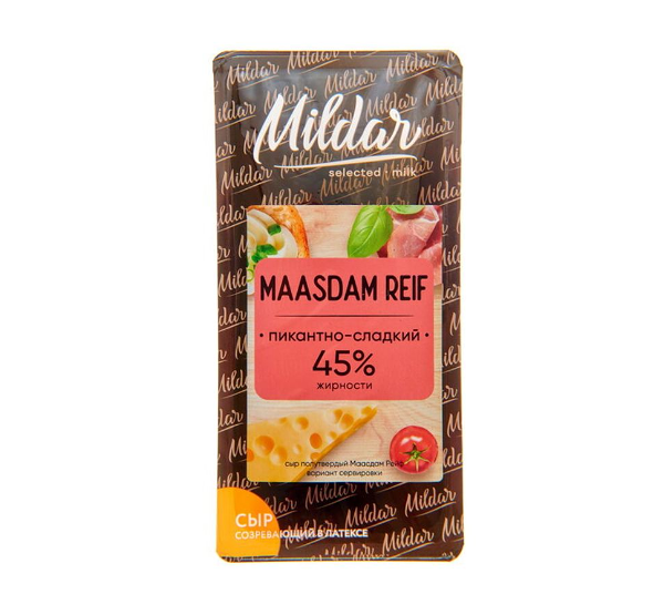 Сыр Mildar Маасдам Рейф полутвердый 45% 220 г