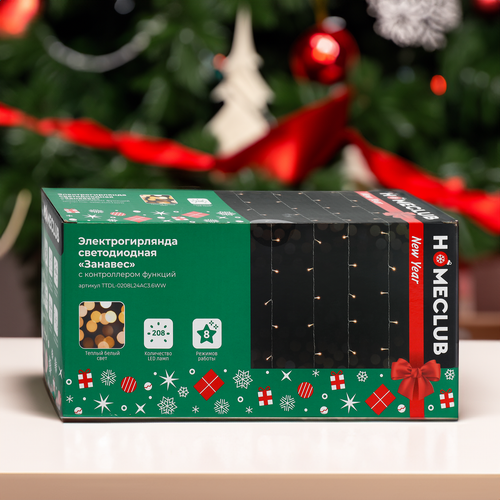 

Гирлянда электрическая Homeclub Занавес 2.2 x 1.5 м теплый белый 8 режимов