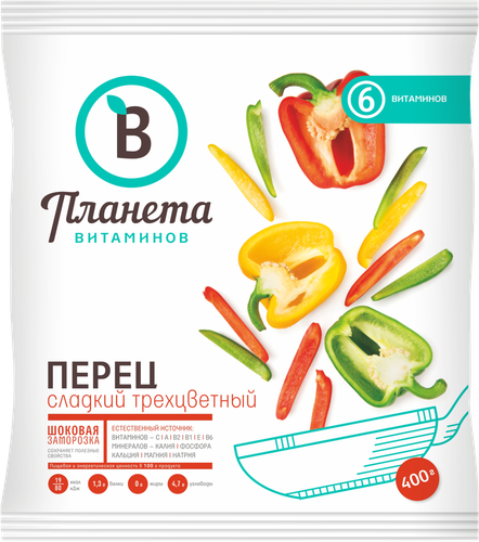

Перец Планета Витаминов сладкий трехцветный замороженный 400г