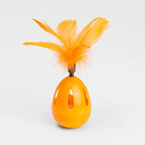 Игрушка для кошек Неваляшка с перьями и бубенчиком, 9х6,5х6,5 см, длина перьев примерно 10 см