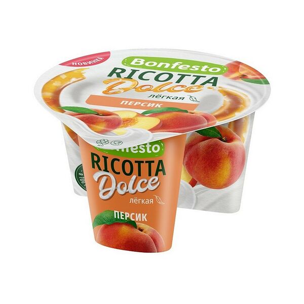 Сыр мягкий Рикотта мдж 40% наполнитель Персик 125г Bonfesto