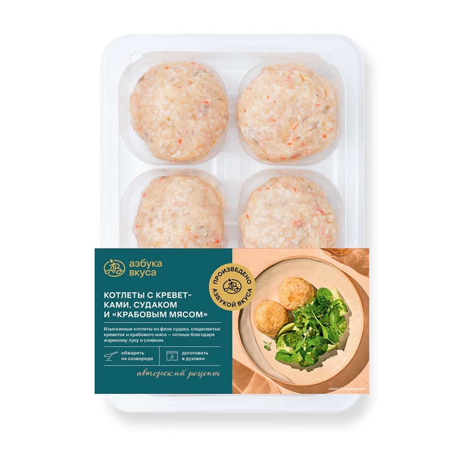 

Котлеты Азбука вкуса с судаком, белоногими креветками и крабовыми палочками 360 г