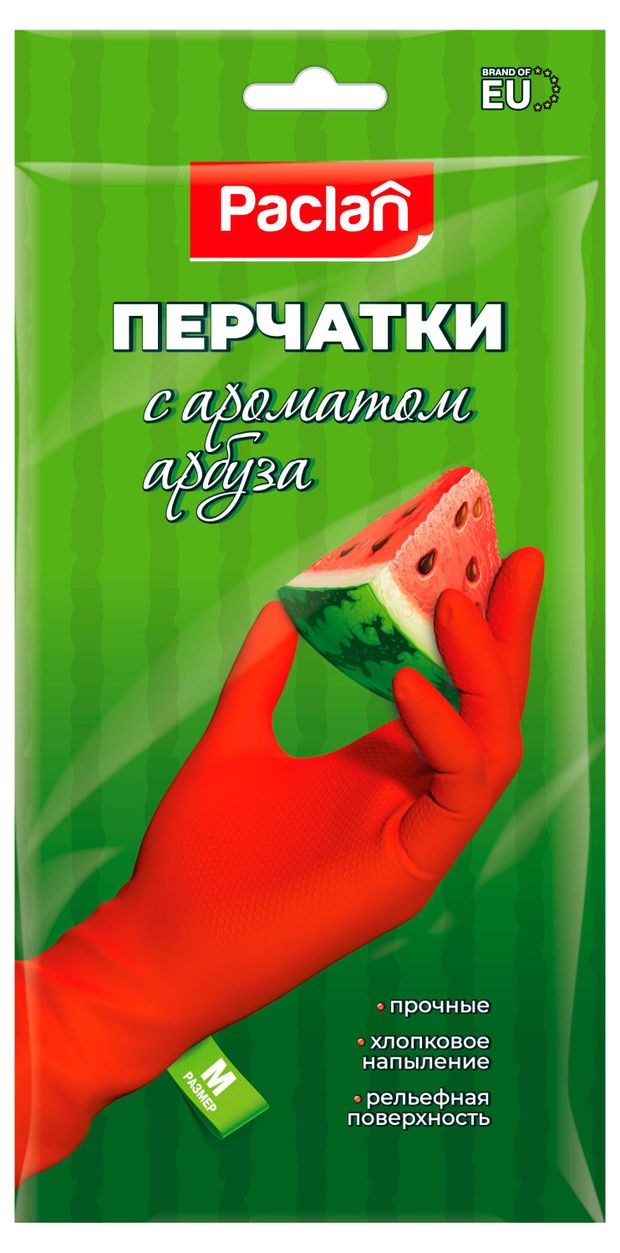 

Перчатки резиновые Paclan ароматоматизированные размер M арбуз 1 пара