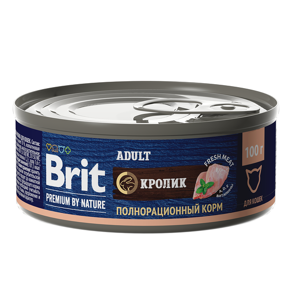 Консервы для кошек Brit Premium by Nature с мясом кролика, 100 г