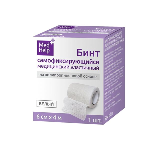 Бинт эластичный MedHelp cамофиксирующийся на полипропиленовой основе 6 см х 4 м белый