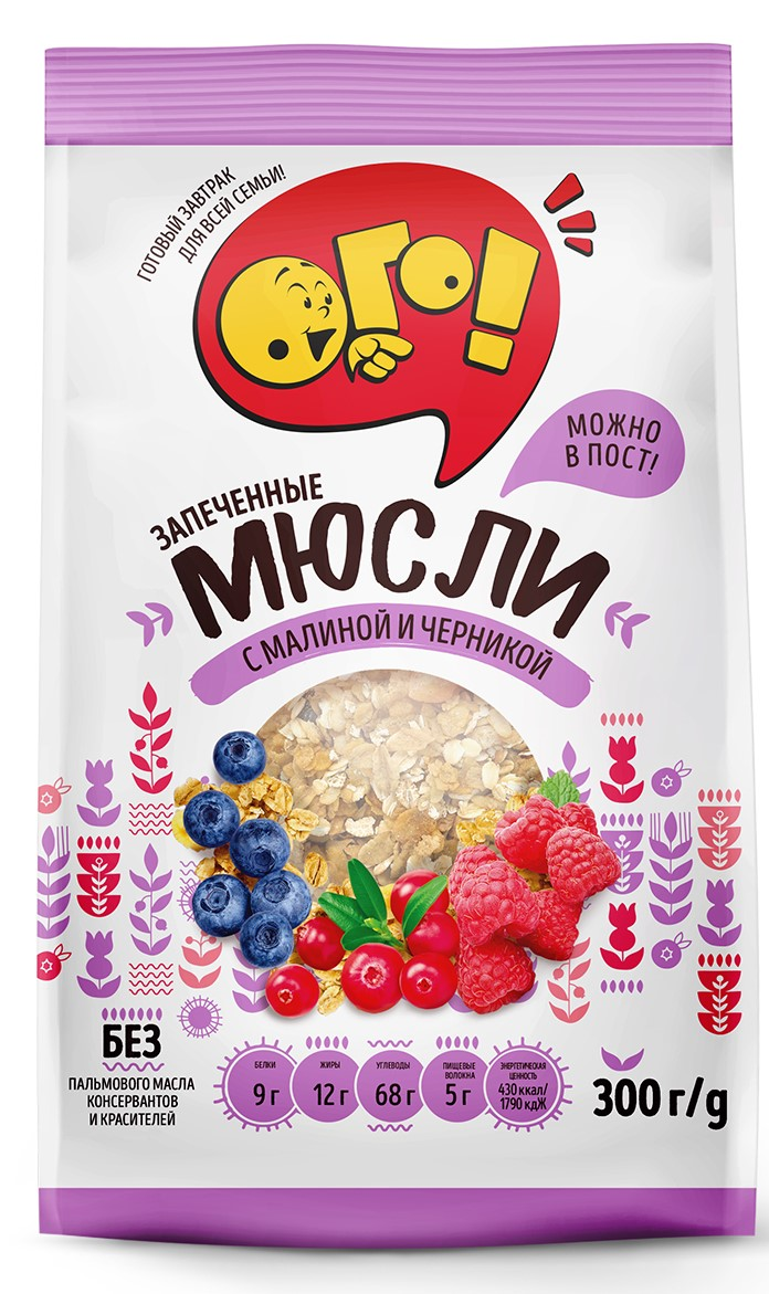 

Мюсли запечённые Ого! с малиной и черникой 300 г