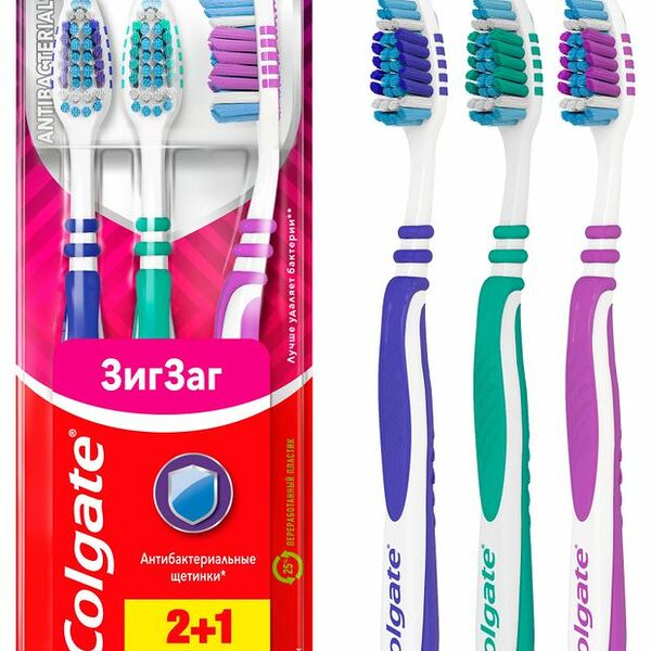 Зубная щетка Colgate ЗигЗаг 2+1 средней жесткости в ассортименте 3 шт