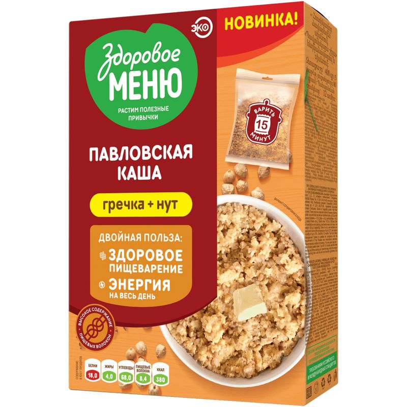 

Крупа Здоровое Меню гречневая с нутом Павловская каша 400 г
