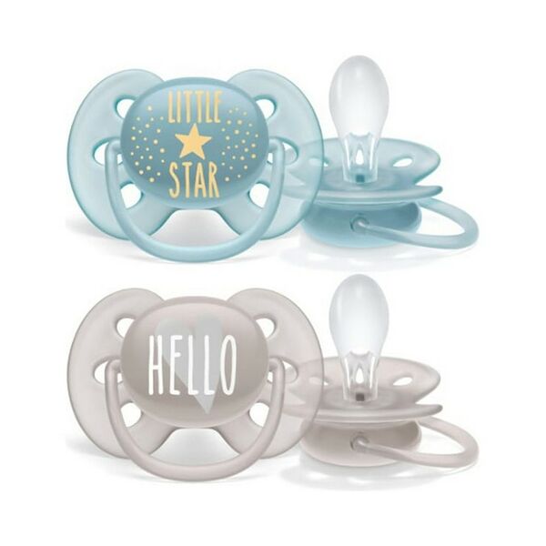 Пустышка силиконовая Ultra Soft декор Little Star/Hello, 6-18 мес. (уп.2 шт.), для мальчиков Philips AVENT имп. Philips Consumer Lifestyle B.V; Импортер/Организация уполномочена принимать претензии от покупателей10