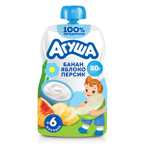 Творог детский фруктовый Агуша Банан-Яблоко-Персик 4% с 6 месяцев, 80 г 