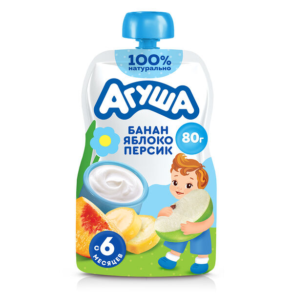 Творог детский фруктовый Агуша Банан-Яблоко-Персик 4% с 6 месяцев 80 г 