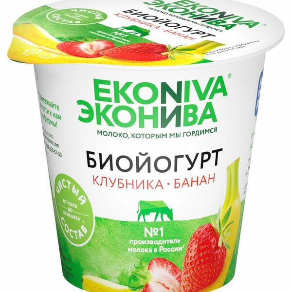 Биойогурт «ЭкоНива» с клубникой и бананом 2,8%, 125 г