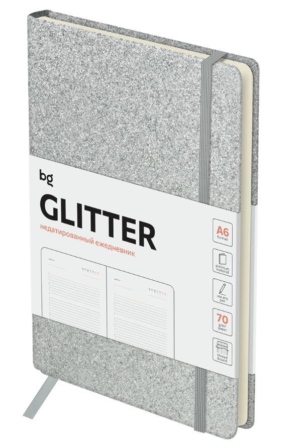 

Ежедневник недатированный БИДЖИ Glitter А6, 136 листов, твердый переплет, на резинке, в ассортименте, Арт. 369875