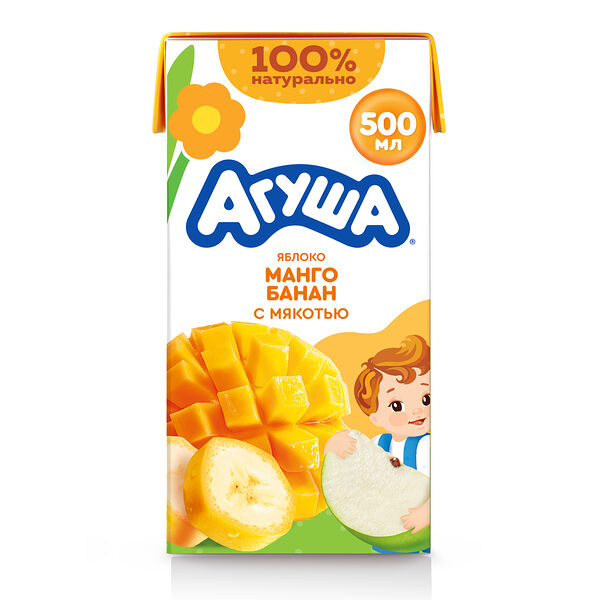 Сок детский Агуша Яблоко-манго-банан с мякотью с 3 лет 500 мл