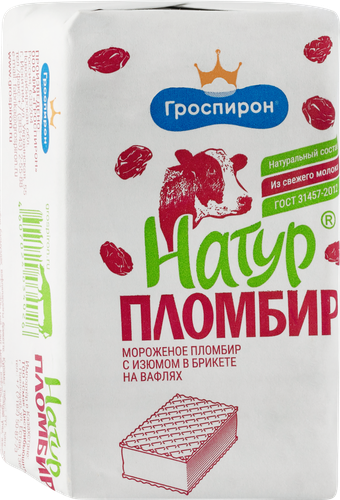 

Мороженое Гроспирон Натур пломбир с изюмом 12% без змж сэндвич 90 г