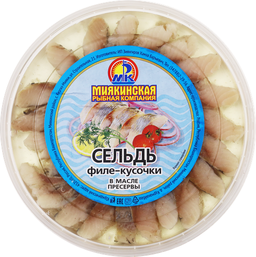

Сельдь Миякинская Рыбная Компания филе-кусочки в масле 150 г