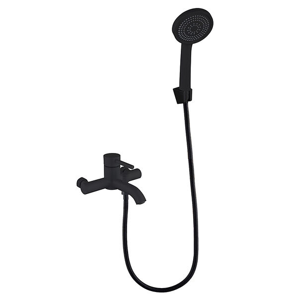 Союзкран смеситель для ванны с душем, короткий излив, картридж 35мм, нерж. сталь, черный