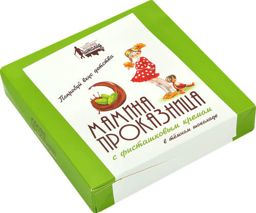 

Конфеты в коробке ПШК Мамина проказница с фисташковым кремом в темном шоколаде