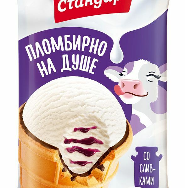 Мороженое Золотой стандарт Пломбир с таежной черникой, вафельный стаканчик 89 г