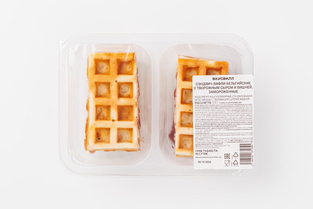 

Сэндвич-вафли бельгийские с творожным сыром и вишней, замороженный 170г