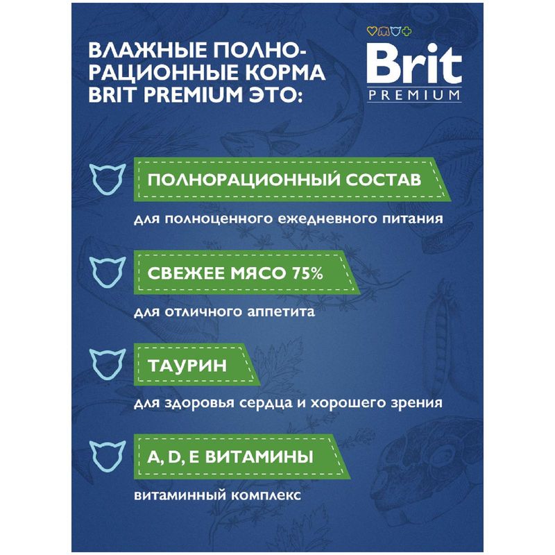

Влажный корм Brit Premium цыпленок в соусе для стерилизованных кошек 85 г