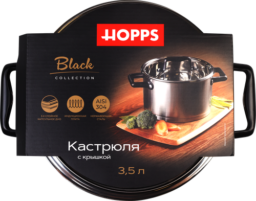 

Кастрюля HOPPS Black, с крышкой нержавеющая сталь, 3.5л, Арт. GW-F2