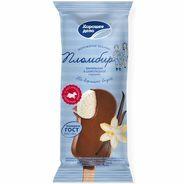 Мороженое Хорошее дело ГОСТ ванильное в шоколадной глазури эскимо 15% 80г