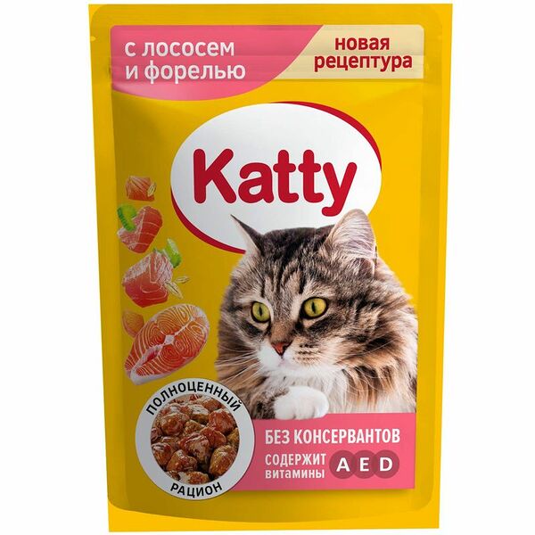 Корм Katty с лососем и форелью в соусе для кошек 85 г