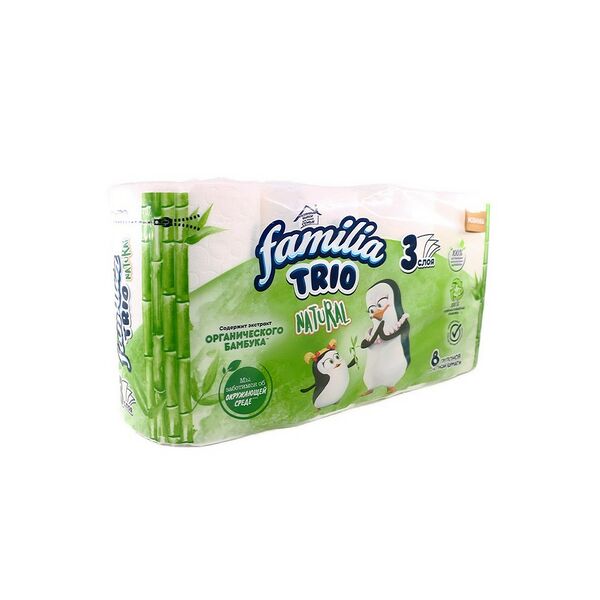 Бумага туалетная белая трехслойная Trio 8шт Familia