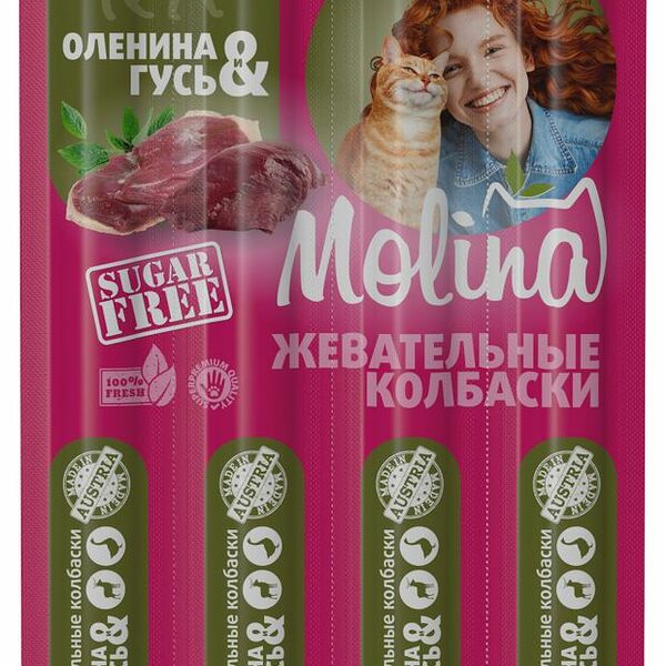 Колбаски для кошек жевательные Molina Оленина и гусь