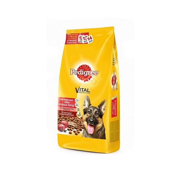 Корм сухой Pedigree полнорацион для взрослых собак крупных пород с говядиной 13кг