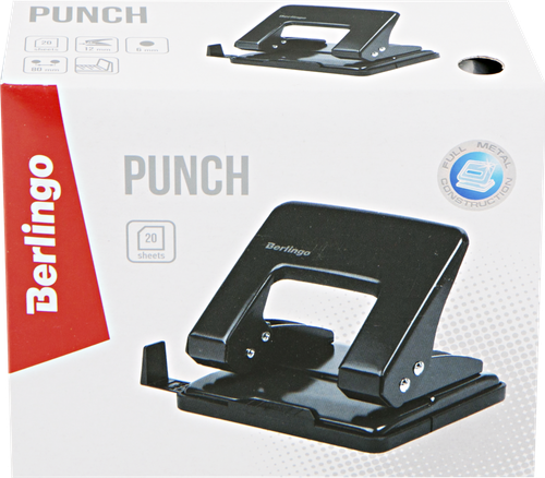 

Дырокол Berlingo 20 листов металлический, черный, с линейкой