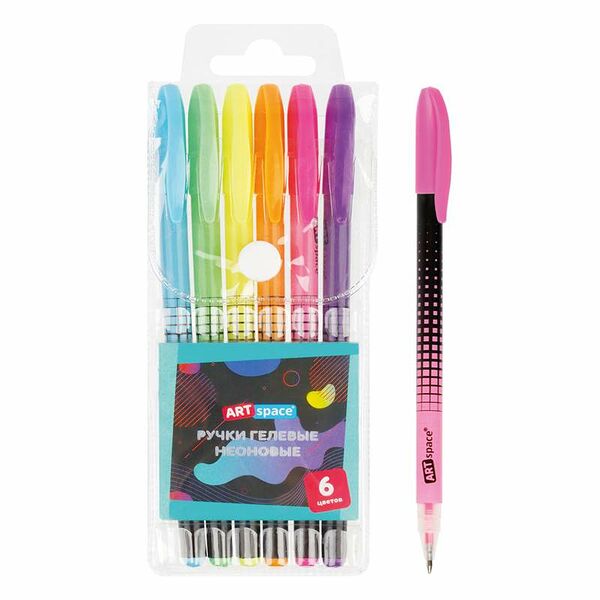 Набор ручек гелевых 6 шт Abstraction 6цв 10мм неоновые ПВХ чехол  GP6_96910