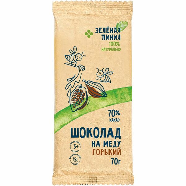 Шоколад горький Шоколад на меду классический 70% Зелёная Линия, 70 г