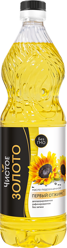 Масло подсолнечное ЧИСТОЕ ЗОЛОТО рафинированное дезодорированное, 900мл