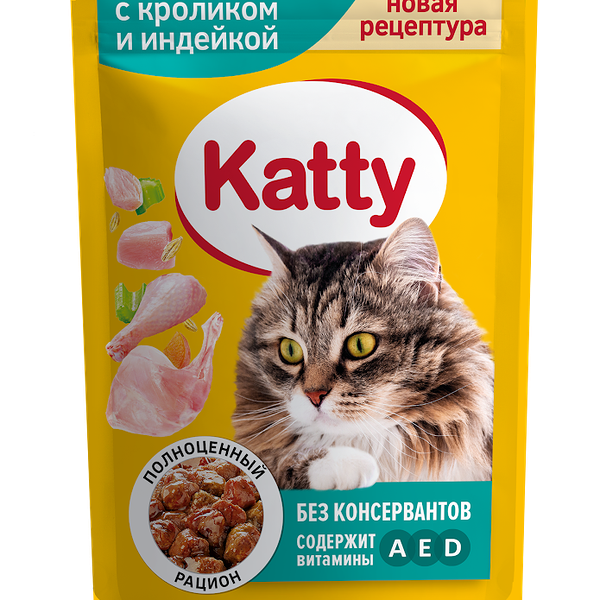 Корм Katty с кроликом и индейкой в соусе для кошек, 85г