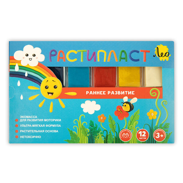 Пластилин Лео растипласт, 12 цветов 240 гр