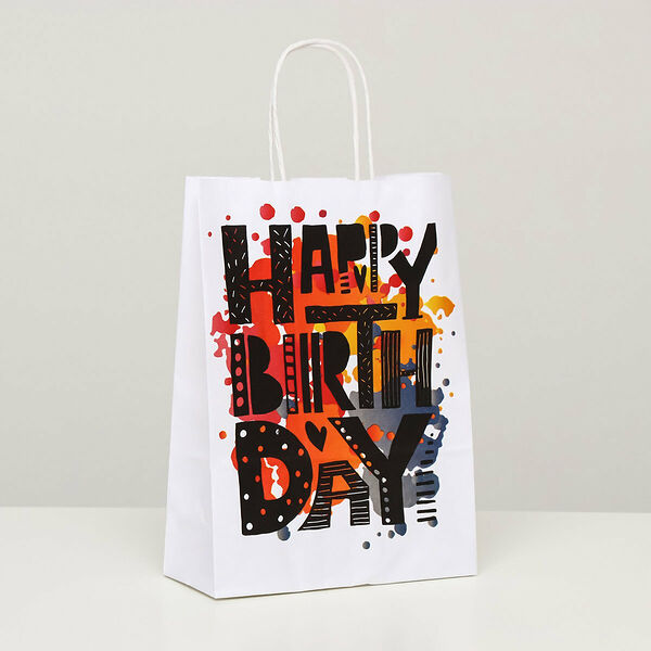 7332405 Пакет крафт 'С днём рождения!', 18*8*25см