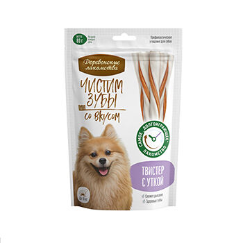 Лакомство для собак Деревенские лакомства Чистим зубы Твистер с уткой 80 г