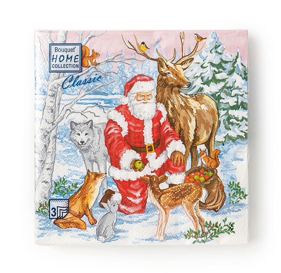 

Салфетки одноразовые Home Collection «Дед мороз и лесные друзья» 33*33, 3сл 20шт