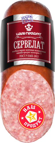 

Колбаса копчено-вареная ЦАРЬ ПРОДУКТ Сервелат, высший сорт, 350г